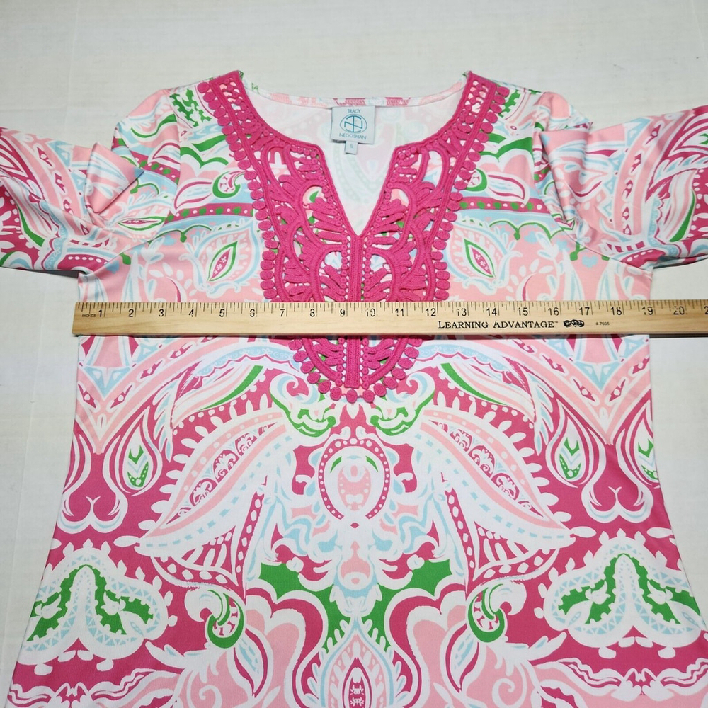 Knee Length Paisley Pink Green White Crochet Trim V Neck Barbie Challenger Core - Picture 6 of 14